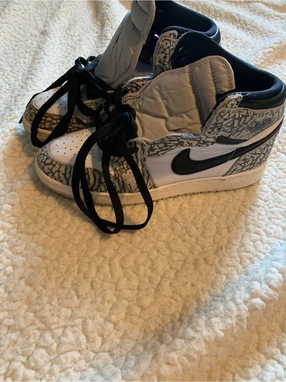 Nike Kids High-Top Sneakers in White, Black, and Gray Elephant Print